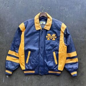 Vintage 80s University of Michigan Leather Jacket College Phase Size XL